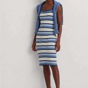 Lauren Ralph Lauren Blue and Cream Striped Midi Dress